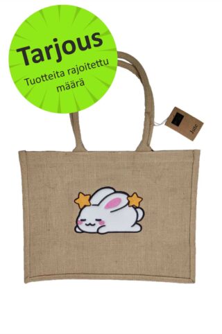 Juuttikassi – White Bunny -fleecebrodeerauksella